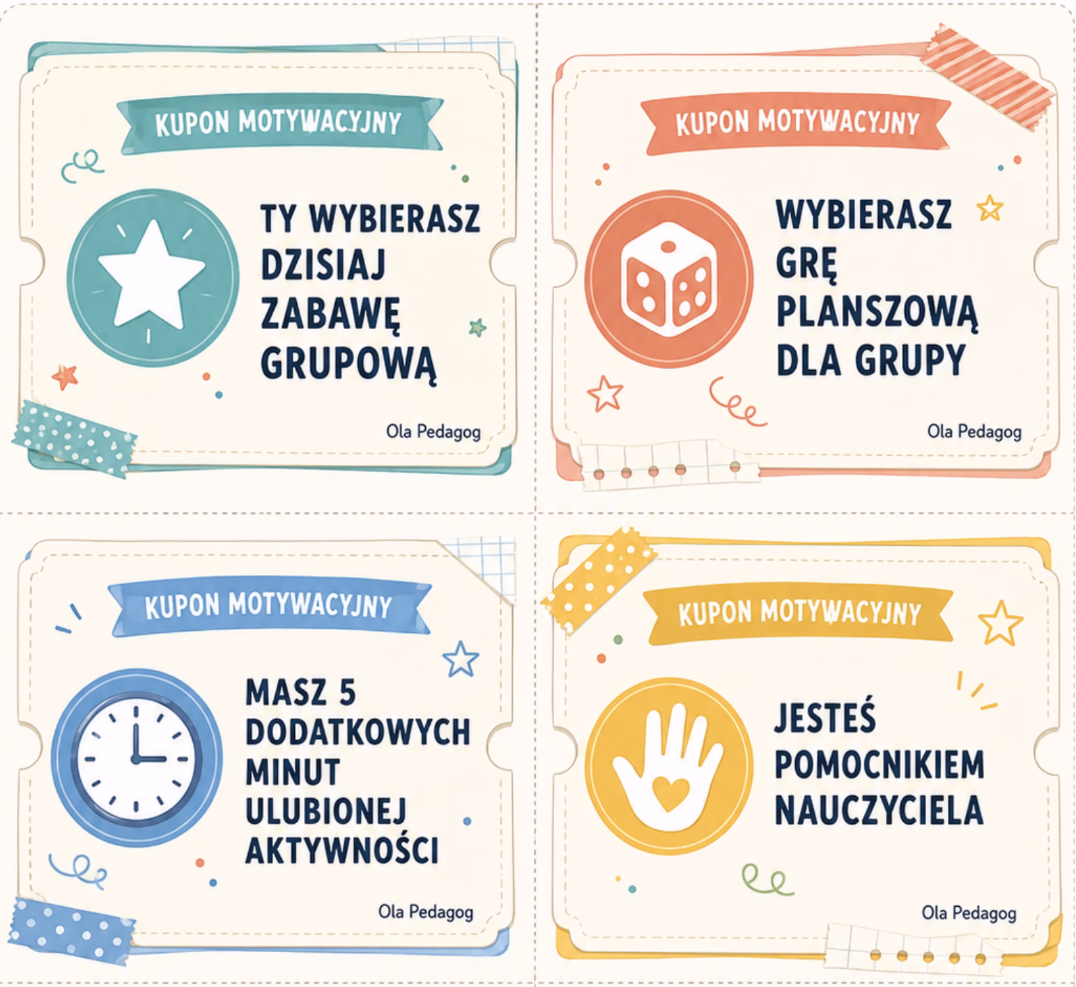 Kupony motywacyjne do świetlicy – zestaw materiałów do druku
